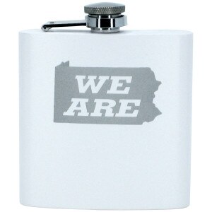 white flask with We Are inside PA state shape